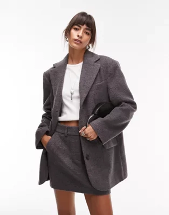 Topshop - Manteau blazer oversize en tissu brossé - Anthracite | ASOS