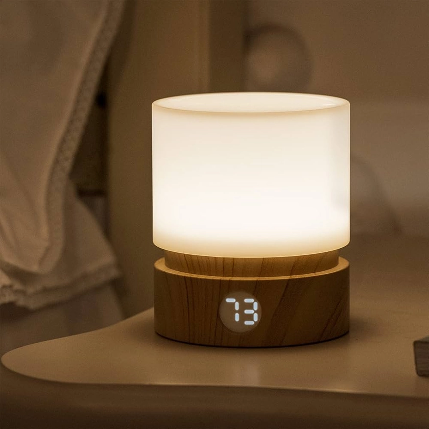 Smilodon Veilleuse avec Minuterie, Petit lampe de Chevet de Table, LED Veilleuse Enfants, Veilleuse Bébé, Grain de Bois, Dimmable, Batterie, Rechargeable : Amazon.fr