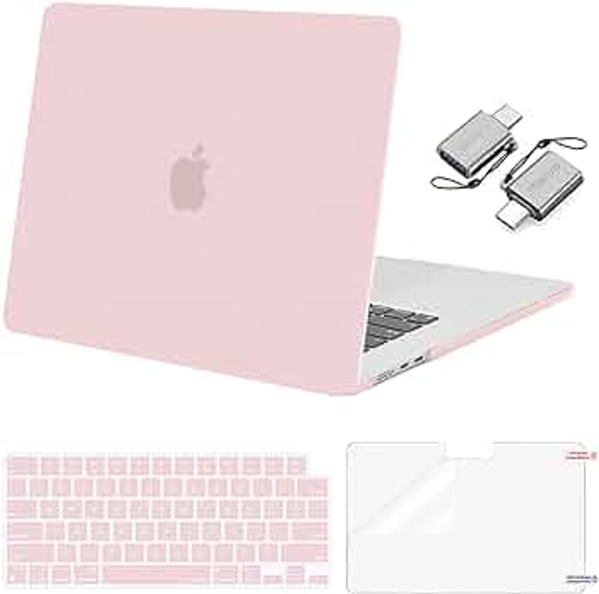 MOSISO Compatible with MacBook Air 13.6 inch Case 2022 2023 2024 Release M3 A3113 M2 A2681 with Touch ID, Plastic Hard Shell Case&Keyboard Cover&Screen Protector&Type C Adapter 2 Pack, Baby Pink