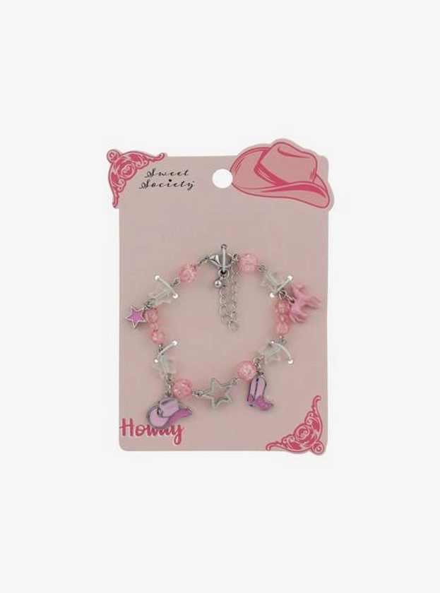 Sweet Society Pink Cowgirl Beaded Charm Bracelet | Hot Topic