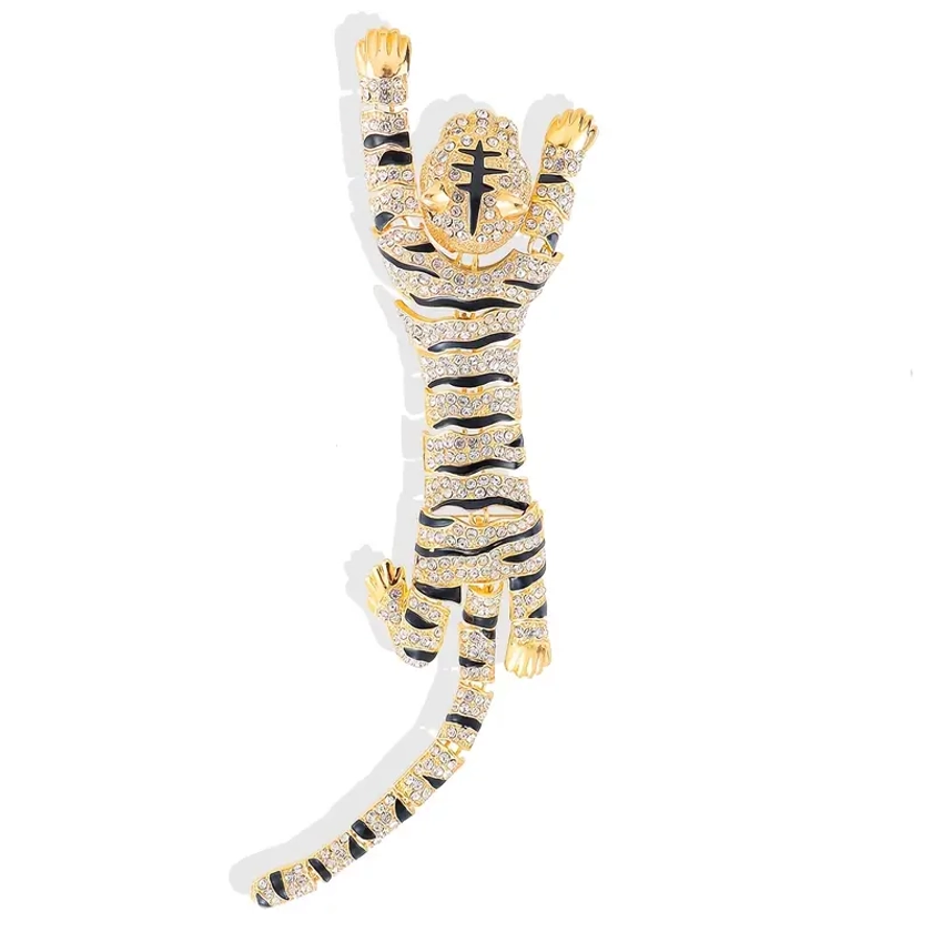 Faux Crystal Rhinestone Large Tiger Decorations Brooches Men - Temu