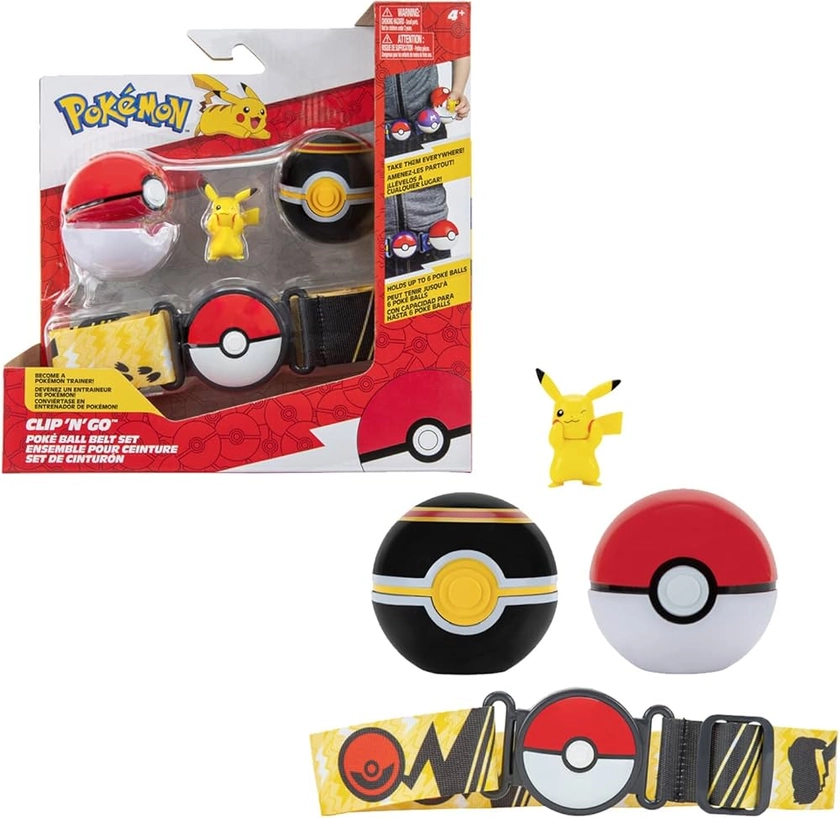 Pokémon Bandai Ceinture Clip 'N' Go - 1 Ceinture, 1 Poké Ball, 1 Luxury Ball et 1 Figurine 5 cm Pikachu - Accessoire pour se déguiser en Dresseur JW0232