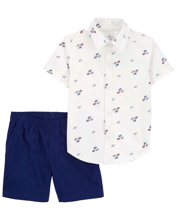 White/Navy Toddler 2-Piece Button-Down Shirt & Short Set | carters.com