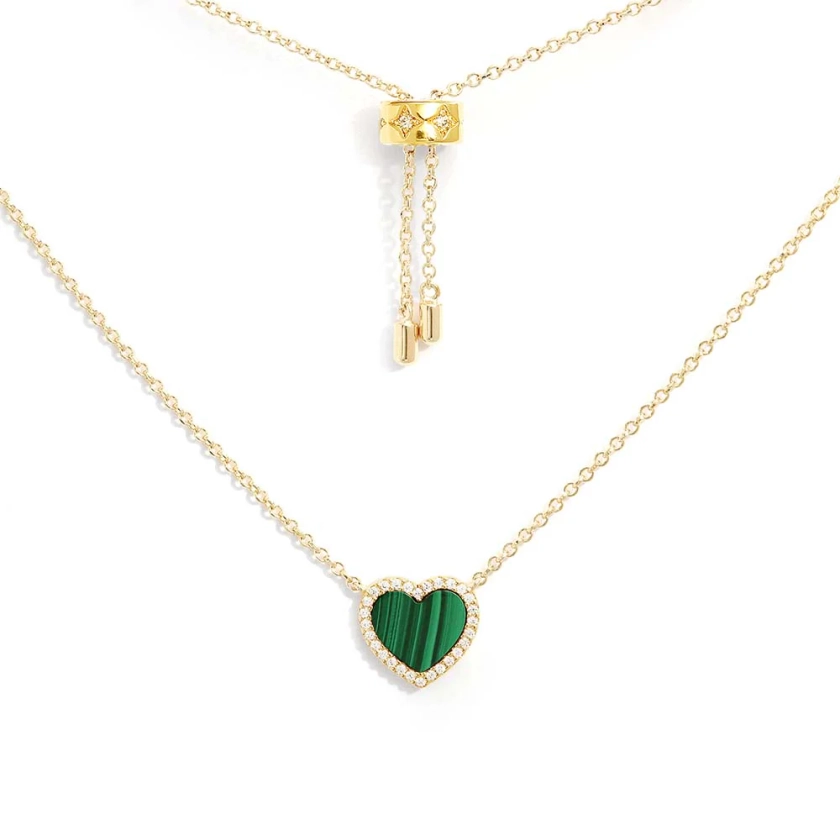 Collier Ajustable Cœur Malachite Mini