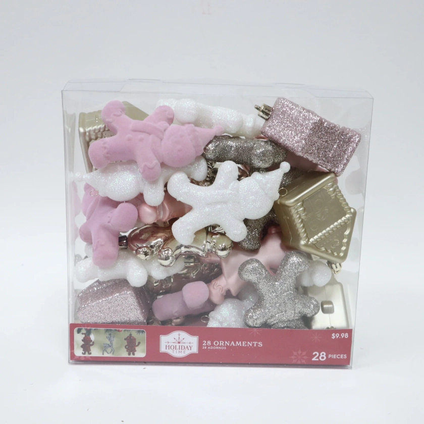 Pink, White and Gold Christmas Ornaments, 28 Count, by Holiday Time