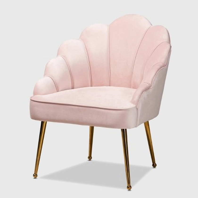 Cinzia Velvet Upholstered Seashell Shaped Accent Chair Light Pink/Gold - Baxton Studio