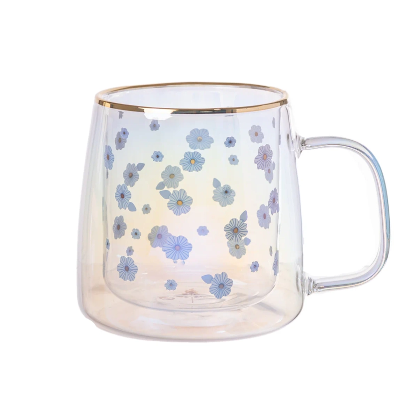 Taza Doble Vidrio Flower Bloom