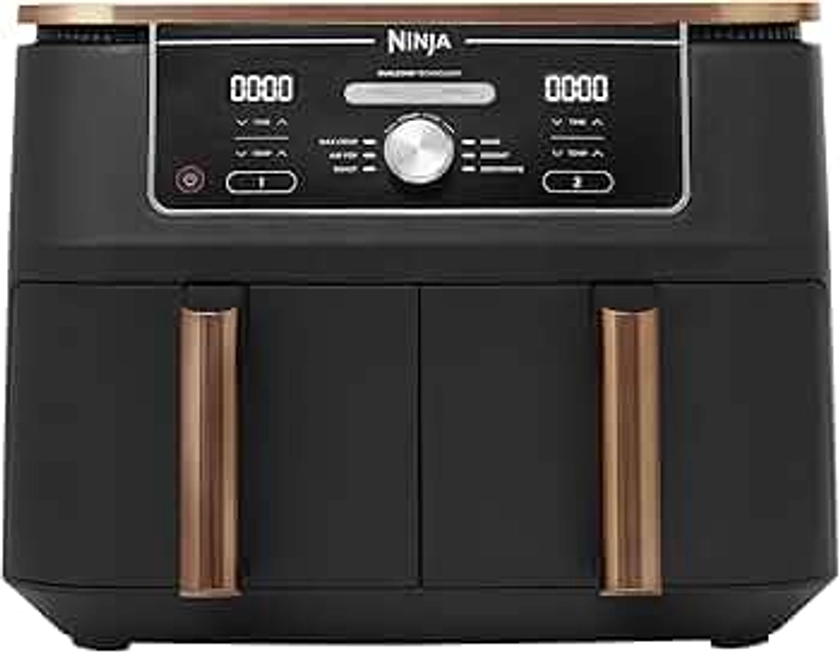 Ninja Foodi MAX Dual Zone Air Fryer, Amazon Exclusive, Tongs, 2 Drawers, 9.5L, 6-in-1, Use No Oil, Air Fry, Max Crisp, Roast, Bake, 8 Portions, Nonstick Dishwasher Safe Baskets, Copper/Black AF400UKCP