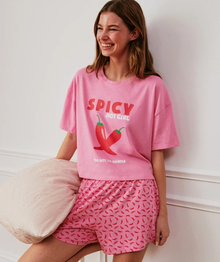 Ensemble de pyjama imprimé en jersey - rose clair - Undiz