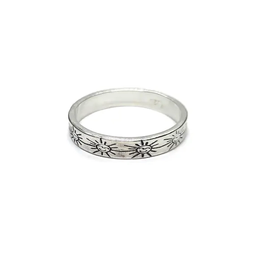 Sterling Silver Ring Sun Band 4mm Wide Genuine Solid Hallmarked 925