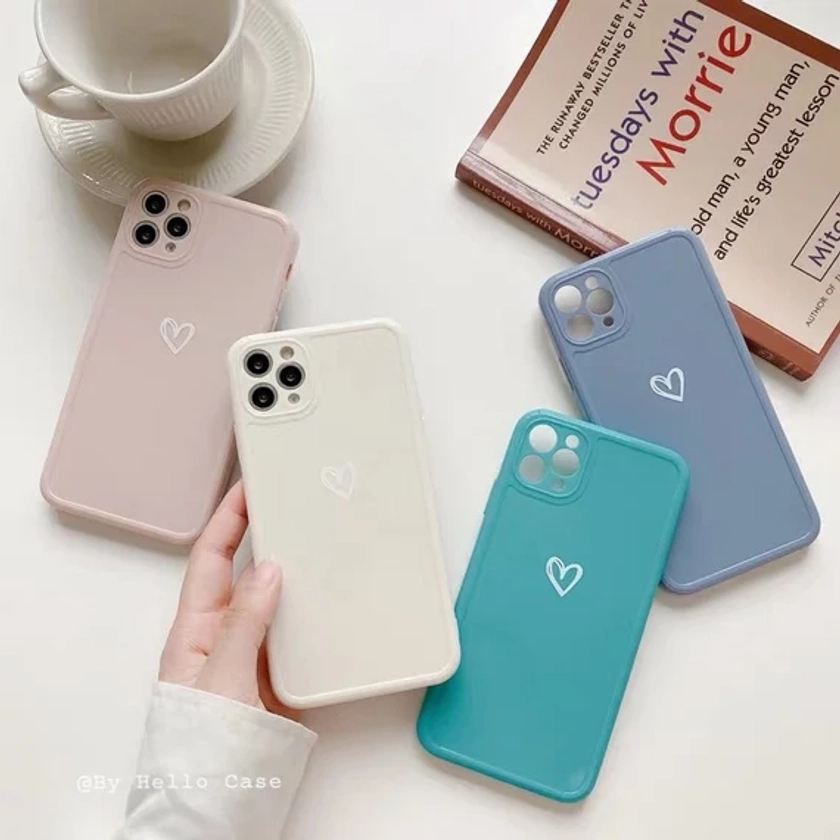 Cute solid color Heart ShockProof Soft Silicone Case Cover， iPhone 11/12/12 Pro/12pro Max Case,iPhone X XS XR XSMAX，Apple Phone Case,