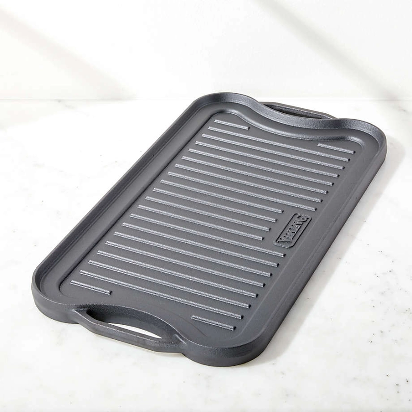 Viking Cast Iron 20" Reversible Grill/Griddle Pan Pre-Seasoned + Reviews | Crate & Barrel