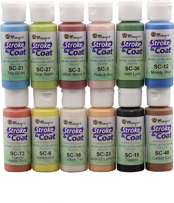 Amazon.com: Mayco Stroke and Coat Glaze for Ceramics Kit 3 | 12 Assorted 2 oz Jars with How to Paint Pottery Book : Arts, Crafts & Sewing
