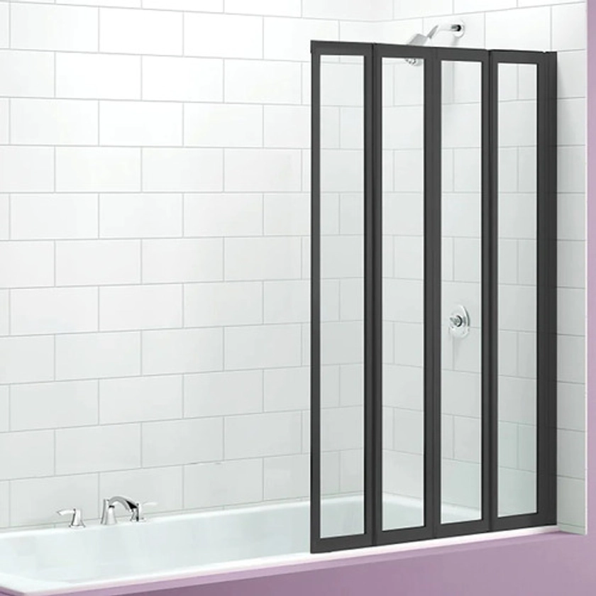 Essential Home Supply Black 4 Fold Glass Folding Bath Shower Screen | Temple & Webster