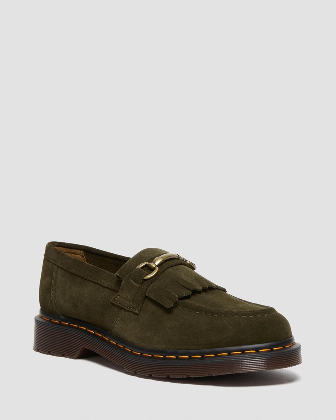 Adrian Suede Snaffle Loafers in Olive | Dr. Martens