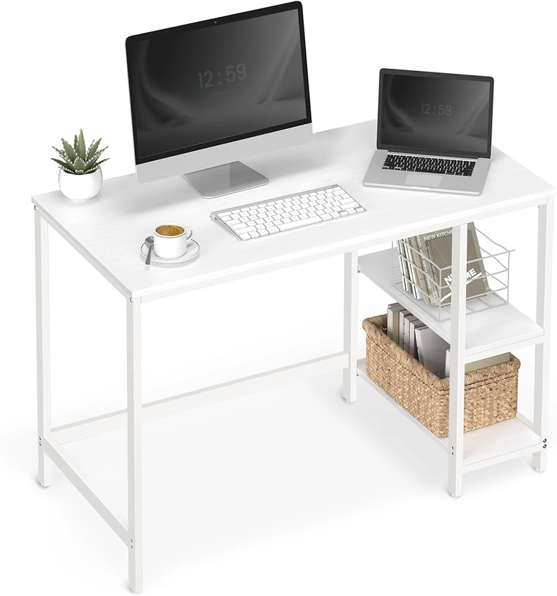 VASAGLE Bureau avec Rangement, Table d’Ordinateur, avec 2 Étagères Réversibles, Poste de Travail, pour Télétravail, Salon, Cadre en Acier, Style Moderne, Blanc Érable LWD047W44 : Amazon.fr: Cuisine et Maison