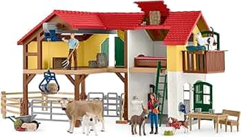 schleich 42407 FARM WORLD – Ferme avec étable et animaux, coffret de 97 pièces avec figurines de fermier, plusieurs animaux et accessoires, jouets de ferme pour enfants dès 3 ans