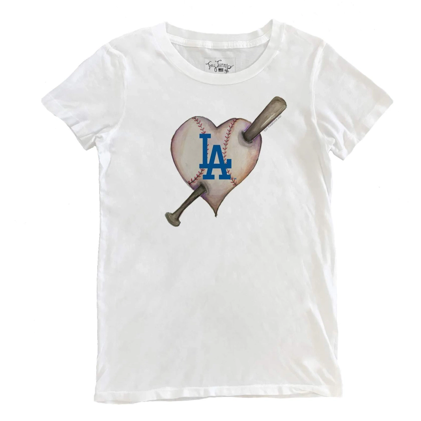 Women's Los Angeles Dodgers Tiny Turnip White Heart Bat T-Shirt