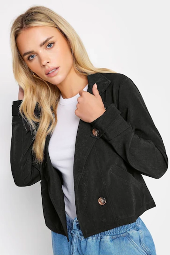 PixieGirl Petite Black High Neck Cropped Trench Coat