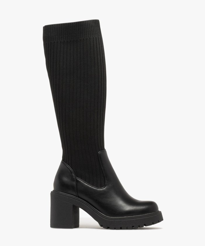 Bottes à semelle crantée avec tige chaussette femme noir | GEMO