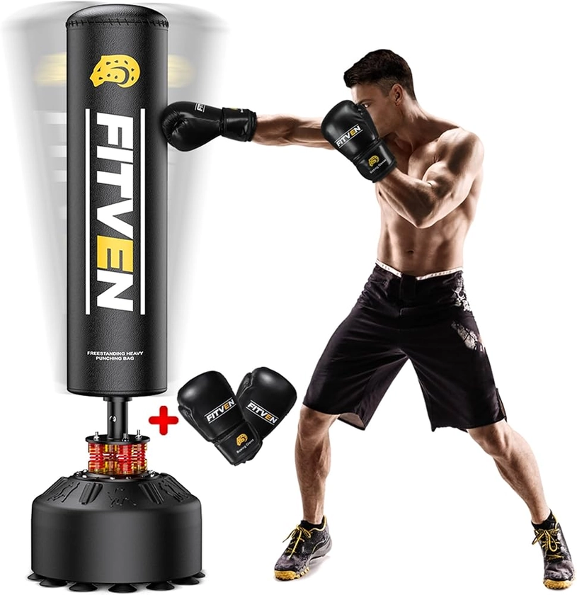 FITVEN Freestanding Punching Bag with Boxing Gloves Heavy Boxing Bag with Suction Cup Base for Adult Kids - Men Stand Kickboxing Bag