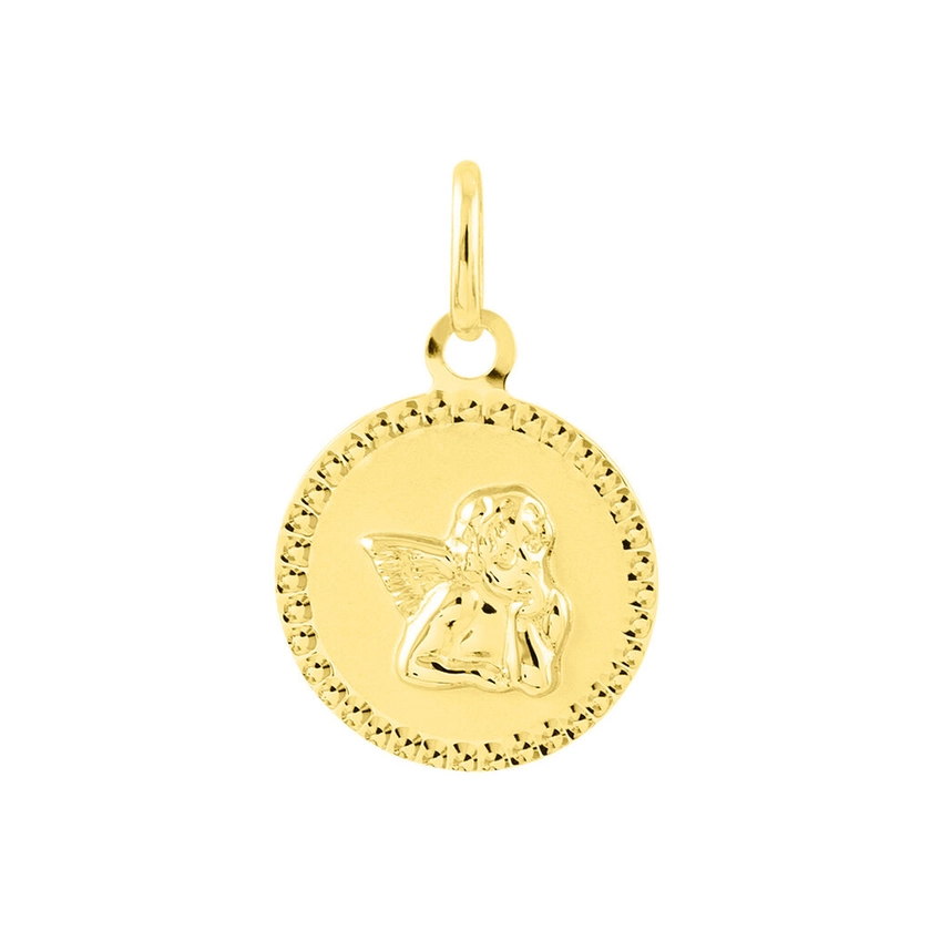 Pendentif Ange Rond Cisele Or Jaune