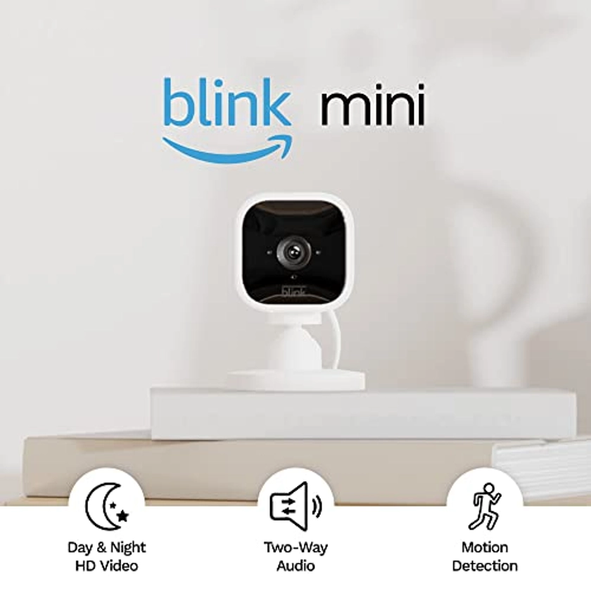 Blink Mini | Indoor plug-in pet security camera, 1080p HD day and night video, motion detection, two-way audio, easy setup, Alexa enabled — 1 camera (White)