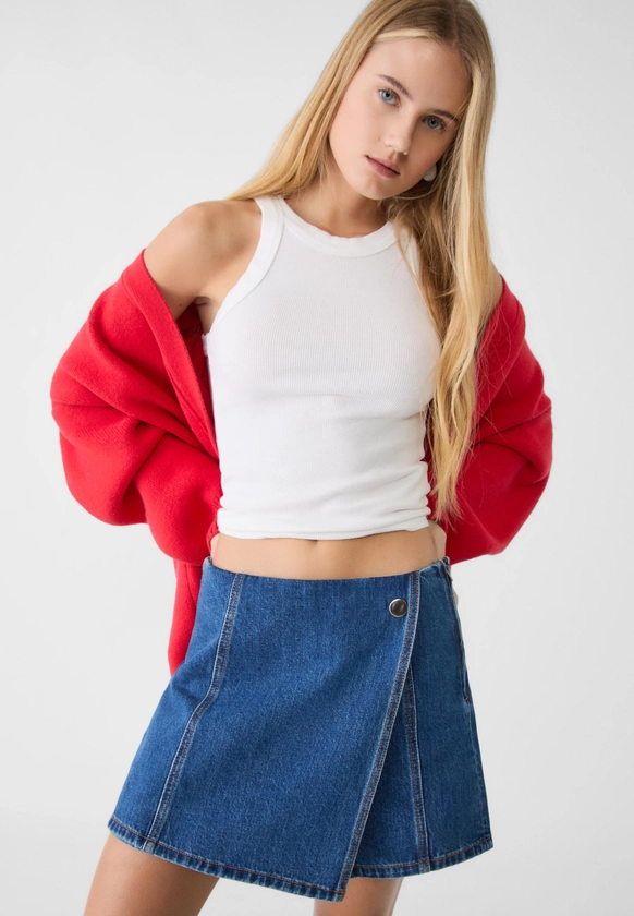 Crossover denim skort - Women's Skirts | Stradivarius Italy