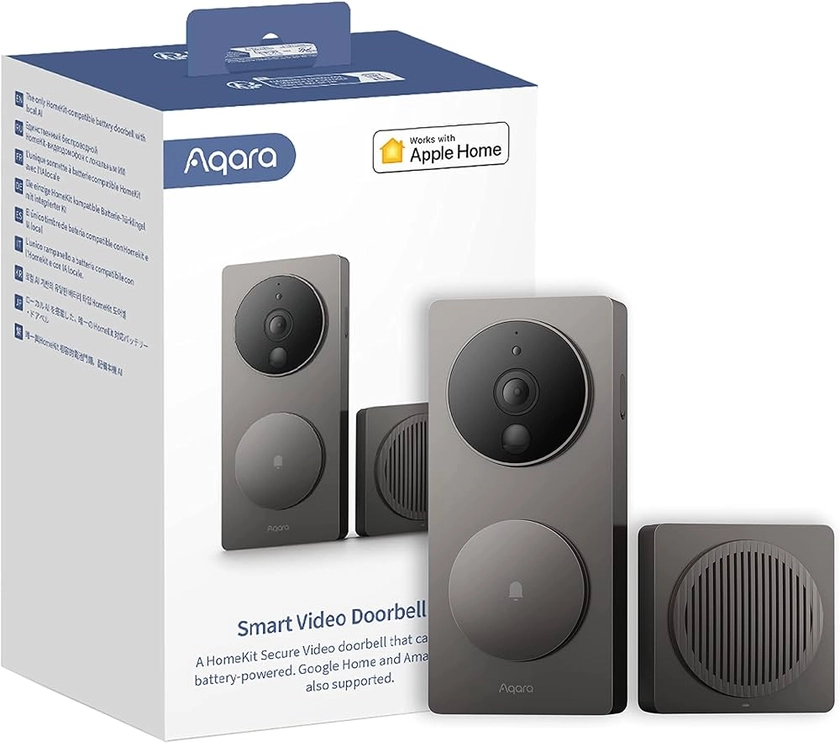 Aqara Sonnette Vidéo G4 avec Carillon, Sonnette sans Fil ou Filaire, Reconnaissance Faciale et Automatisation,WiFi 2,4GHz, 1080p, Sonnette sans Fil avec Camera, Compatible HomeKit, Alexa, Google Home