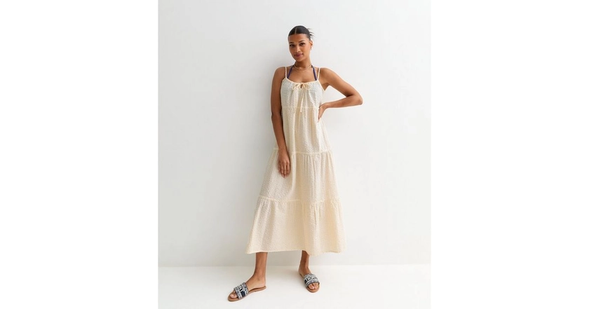 Cream Stripe Seersucker Beach Dress | New Look