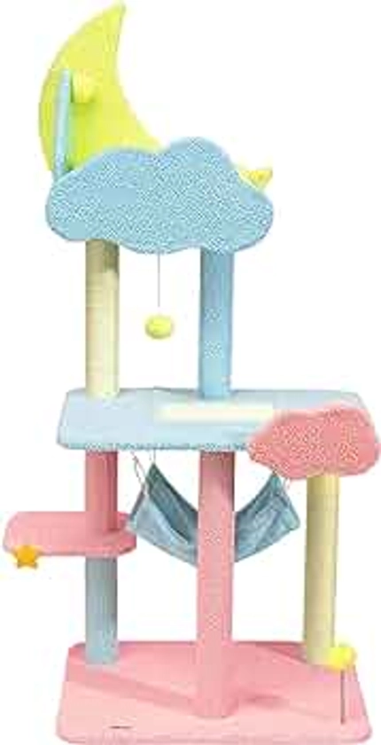 Happy & Polly 55.1in Cute Cat Tree - Stable Multi-Level Tall Cat Tower Aesthetic Design with Cat Condo for Cats Capacity up to 15LBS