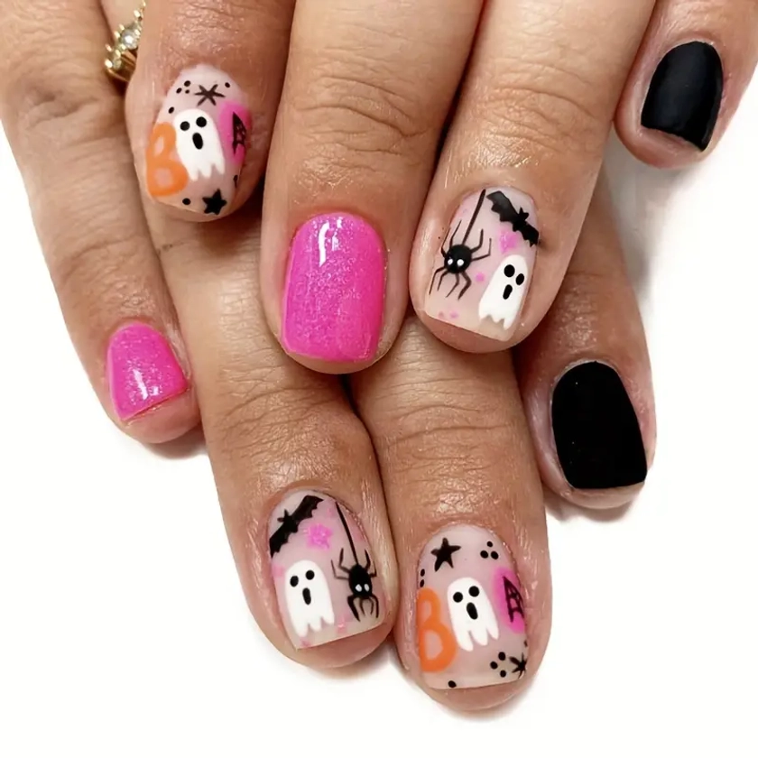 Spooky Chic Halloween Press Nails In Pink - Temu