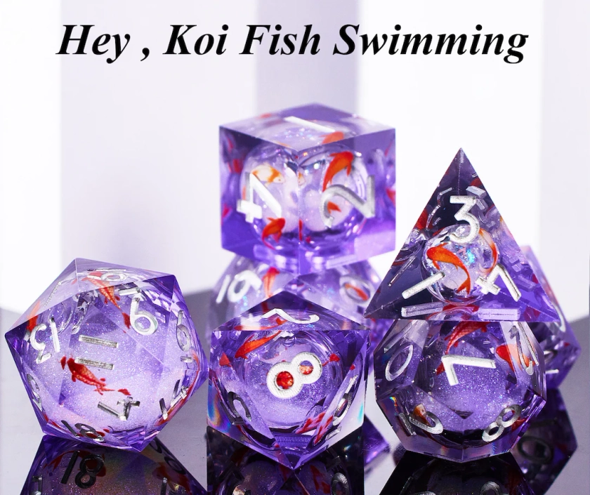 Dnd dice set liquid core for role playing games , Koi Fish liquid core dice set , Liquid Core Dungeons and Dragons Dice Set for D&D Gift