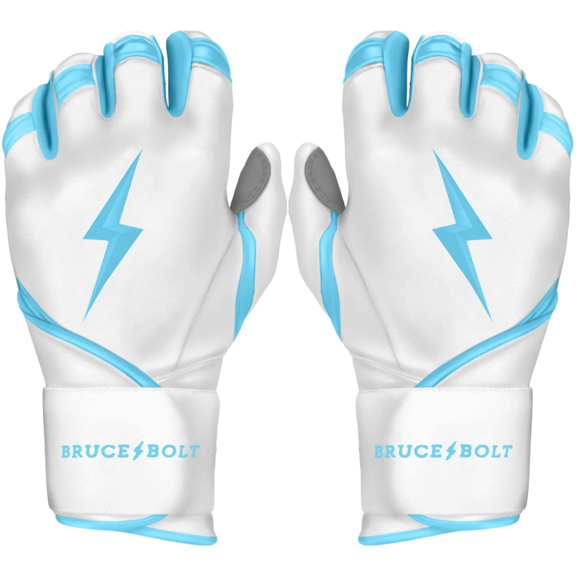 Blue & White Full Wrap Batting Gloves | BRUCE BOLT