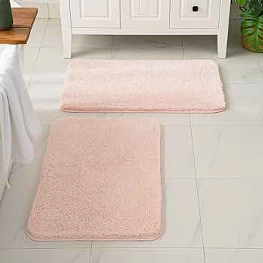 MIULEE Pink Bathroom Rugs Sets 2 Piece - Absorbent Bath Mats Set Made of Thick Fluffy Microsiber for Bathroom Floor, Tub or Entryway, Non Slip Rubber Backside, Machine Washable - Blush, 16''x24''