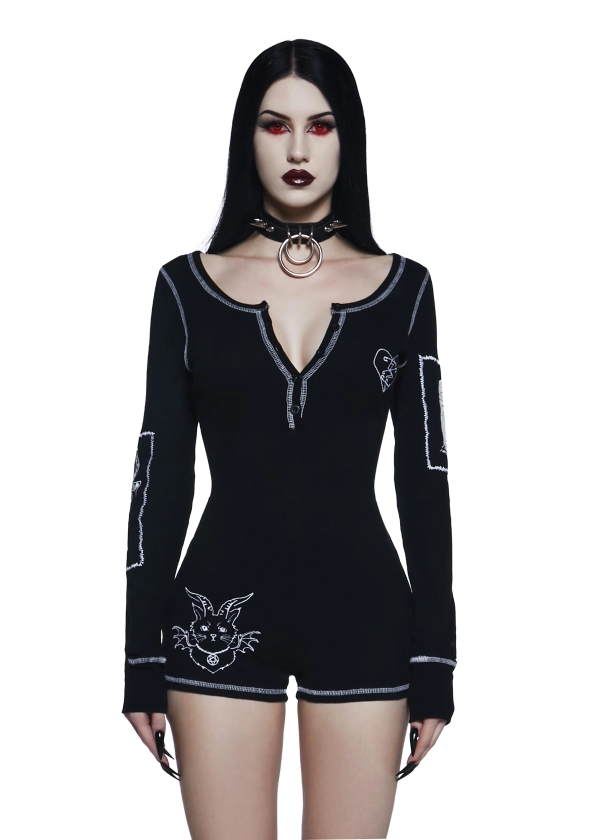 Widow Thermal Onesie Romper With Patches