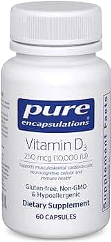 Pure Encapsulations Vitamin D3 250 mcg (10,000 IU) - Supplement to Support Bone, Joint, Breast, Heart, Colon & Immune Health - with Premium Vitamin D - 60 Capsules