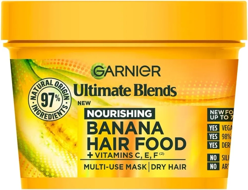 Garnier Hair Food Multi-use Hair Treatment Mask, Nourishes and Conditions, Ideal for Dry Hair, No Silicones, Vegan Formula, Banana, Ultimate Blends, 400ml