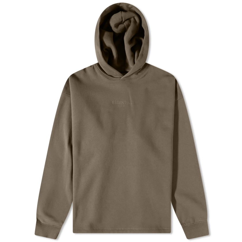 Fear of God ESSENTIALS Relaxed Logo Popover Hoodie Wood | END.