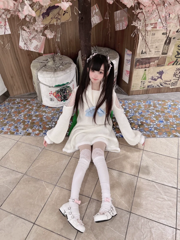 Jirai Kei White Sweater Dress Off-Shoulder Lace Dress