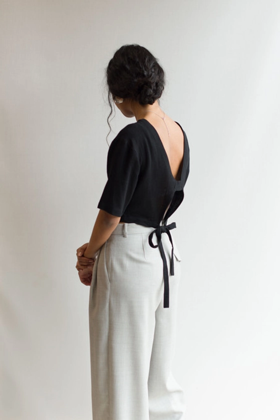 Open Back Cropped Top, Black