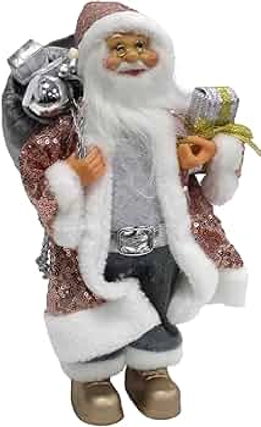 Father Christmas Santa Ornament 30cm Freestanding Christmas Santa Pink Sequin