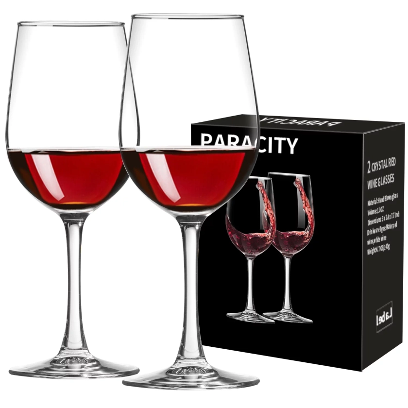 PARACITY Crystal Red Wine Glasses, Clear Glass,10 oz,Set of 2 Long Stem Wine Glasses