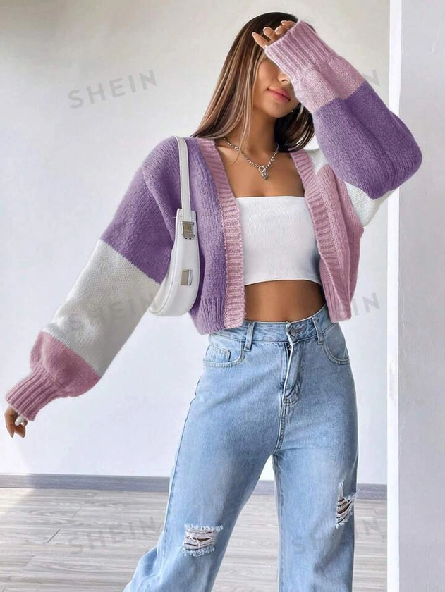 SHEIN Qutie Loose Slouchy Cropped Cardigan With Open Front