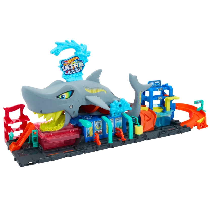 Hot Wheels City Ultra Shark Car Wash with Color Reveal Toy Car in 1:64 Scale, Ages 3-8, 8.34 in