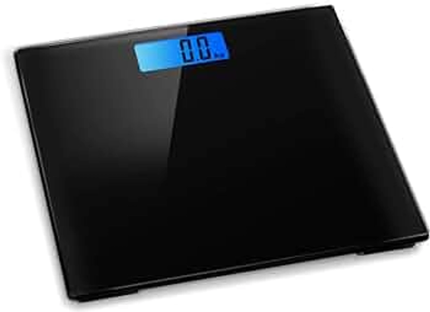 Pèse-personne électronique numérique, poids corporel, plate-forme 28x28cm, 180KG, affichage rétroéclairé, gestion du poids, noir, argent, blanc (Verre noir)