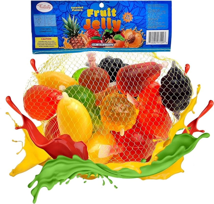 Funtasty Assorted Flavored Squeezable Fruit Jellies Candy, 25 Count Bag