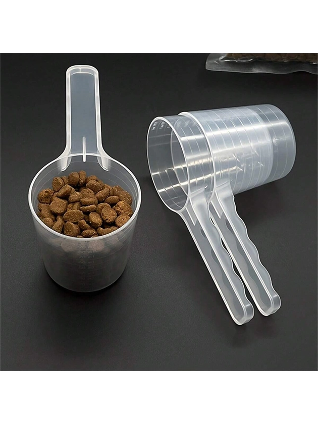 2pcs Transparent Pet Measuring Spoon With Scale, Plastic Dog Feeding Shovel Pet Tableware