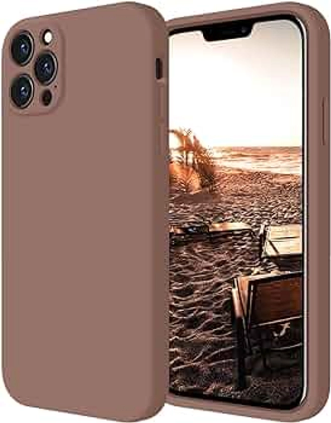 FireNova for iPhone 12 Pro Case, Silicone Upgraded [Camera Protecion] Phone Case with Soft Anti-Scratch Microfiber Lining, 6.1 inch, Light Brown