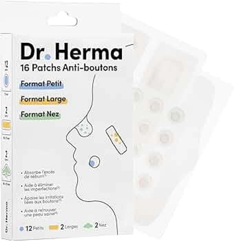 Dr. Herma - 16 Patchs Anti Acne Invisible Multi Format - Résultats en 6 à 8h - Testé sous contrôle dermatologique - Acide Salicylique, Hydrocolloïdes, Huile d'Arbre à Thé